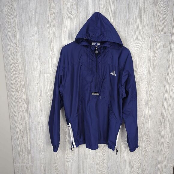 Adidas Anorak Jacket Mens 90s Half Zip Pull Over Windbreaker, Navy, Medium - Picture 2 of 10